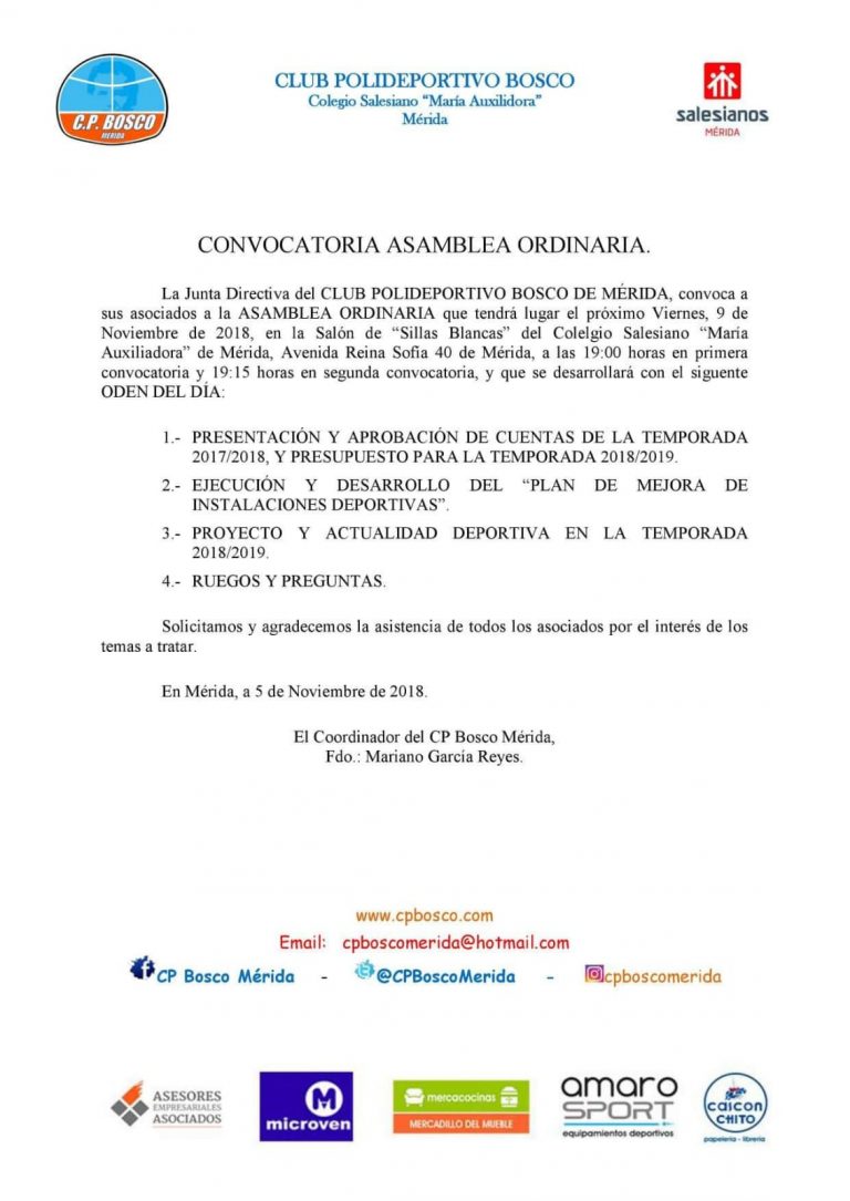 Convocatoria Asamblea Ordinaria 2018