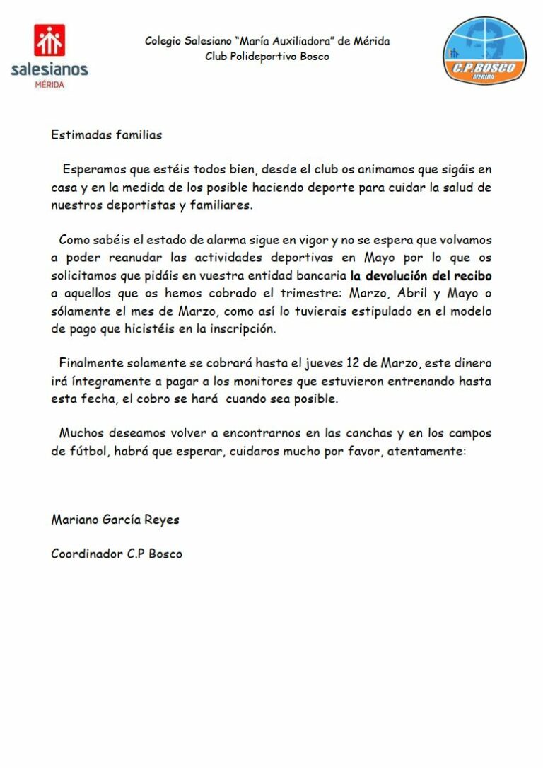 Devolución de cuotas del último trimestre